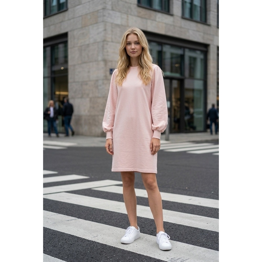 J.Crew‎ Peach Puff Sleeve Sweatshirt Dress BA957 FA21 French Terry Mini M